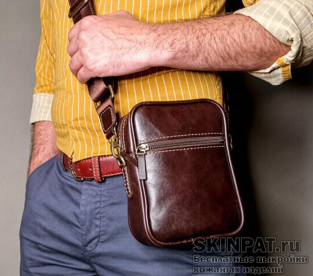 Выкройка небольшой сумочки мужской кроссбоди от Caspia Leather